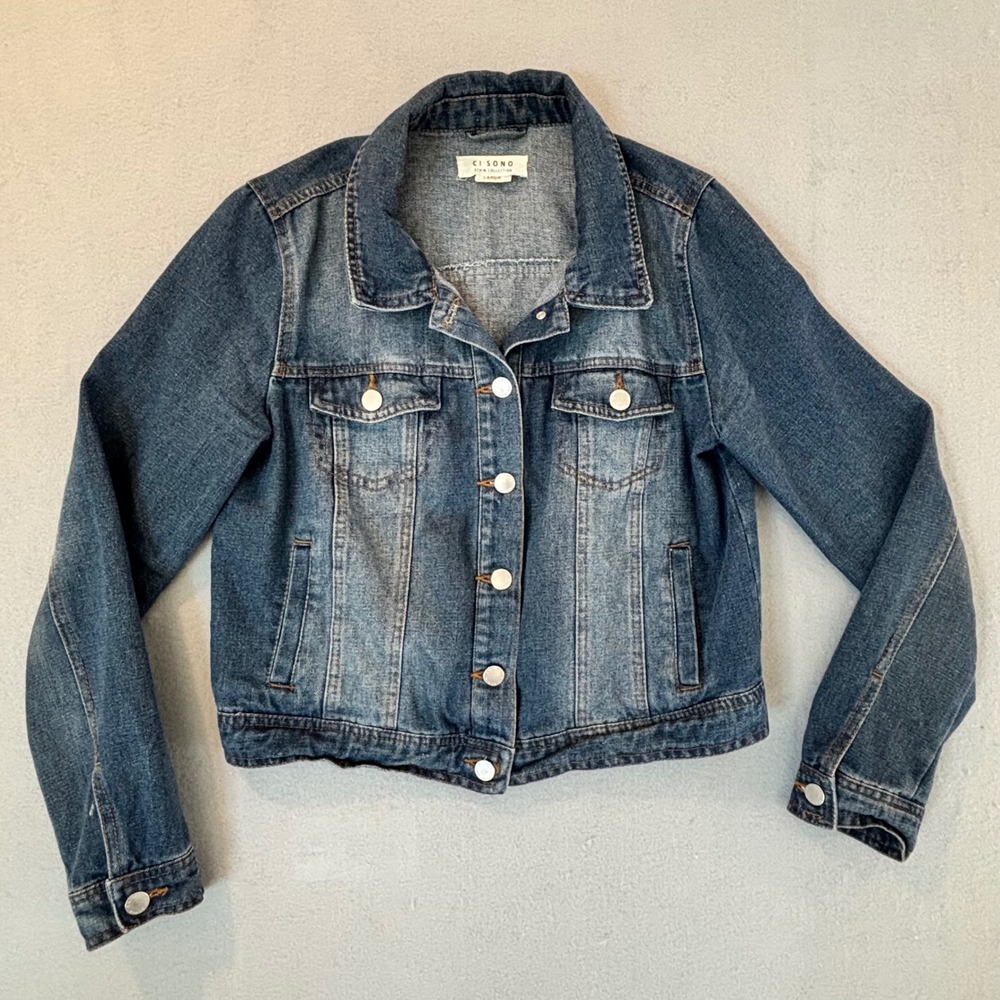 Ci Sono Denim Collection Womens Medium Wash Trucker Jean Jacket Large